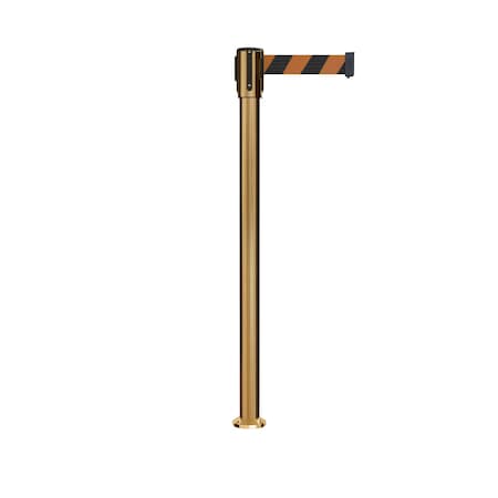 Retractable Belt Fixed Stanchion, 2ft Sat.Brass Post  7.5ft Blk/Or